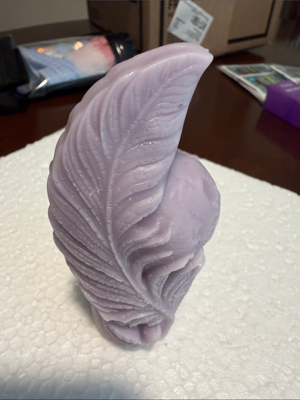 Lavender Feather Carved Decorative Candle - Home Accents